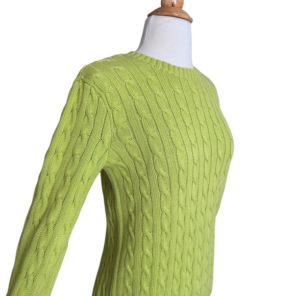 RALPH LAUREN Lime Green Cable Knit Cotton Sweater Women’s Preppy Pullover Size M - Picture 4 of 12